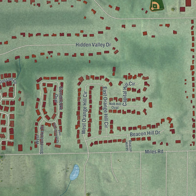Second close-up of the map of Orange, Ohio print showing more streets and buildings
