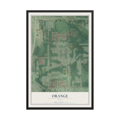 Map of Orange, Ohio, 12 x 18 inch print in a black wood frame