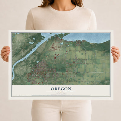 Map of Oregon, Ohio, 12 x 18 inch unframed archival matte print