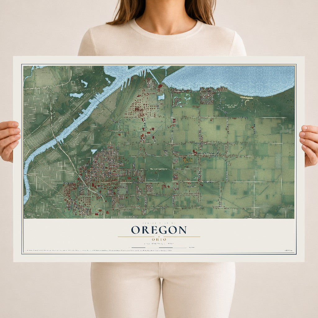 Map of Oregon, Ohio, 18 x 24 inch unframed archival matte print