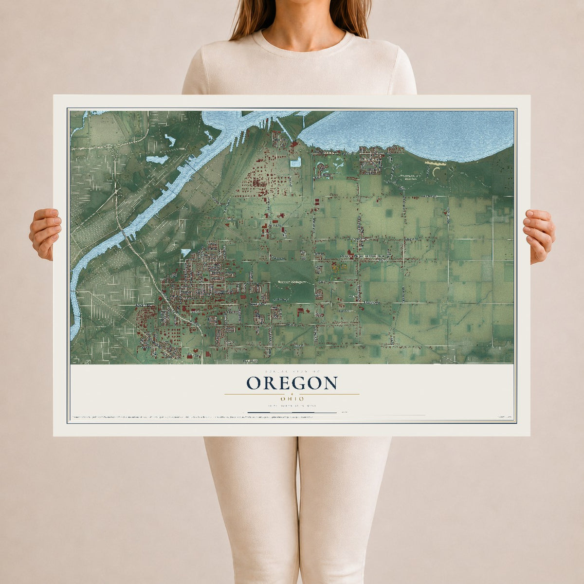 Map of Oregon, Ohio, 24 x 36 inch unframed archival matte print