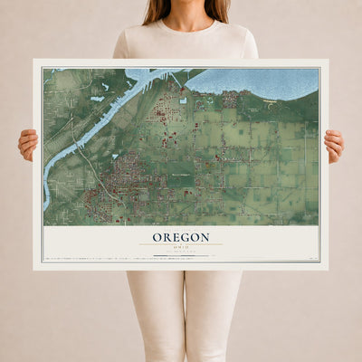 Map of Oregon, Ohio, 24 x 36 inch unframed archival matte print