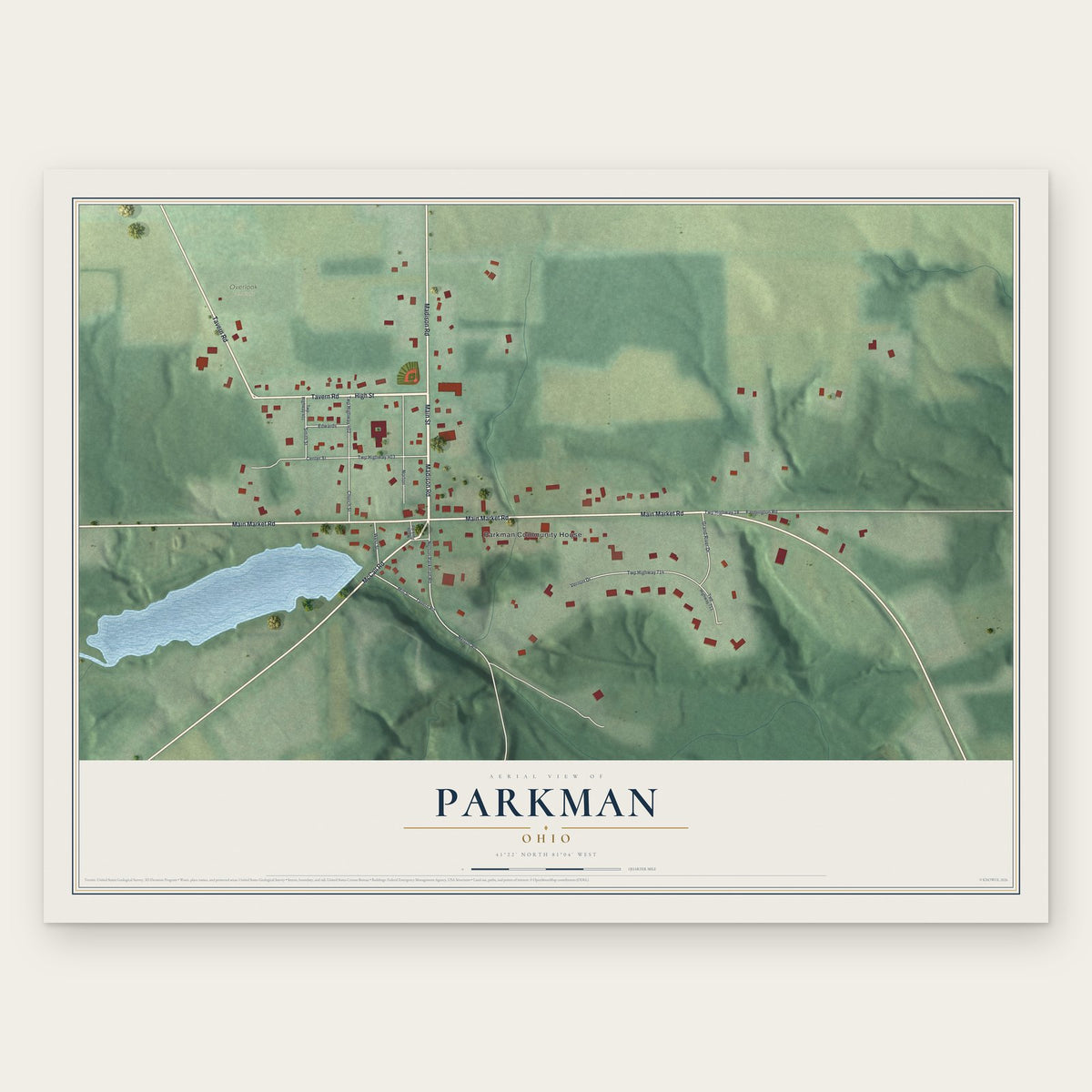 Parkman, Ohio map print, the full design