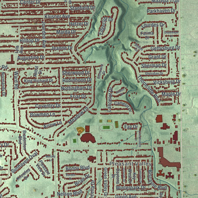 Close-up of the map of Parma, Ohio print showing street and building detail