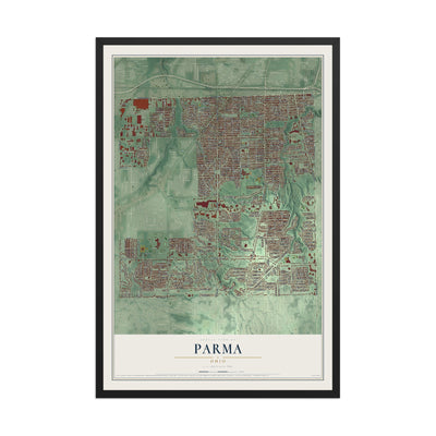 Map of Parma, Ohio, 12 x 18 inch print in a black wood frame