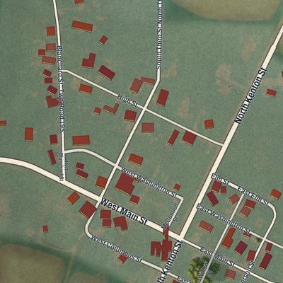 Close-up of the map of Patterson, Ohio print showing street and building detail