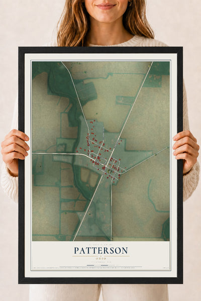 Map of Patterson, Ohio, 18 x 24 inch print in a black wood frame