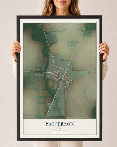 Map of Patterson, Ohio, 24 x 36 inch print in a black wood frame
