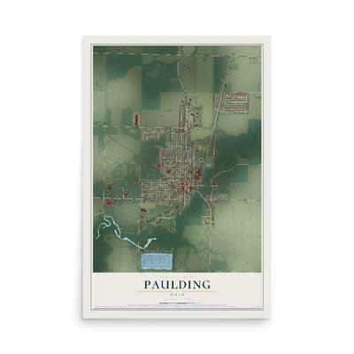 Map of Paulding, Ohio, 12 x 18 inch unframed archival matte print