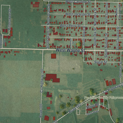Second close-up of the map of Paulding, Ohio print showing more streets and buildings