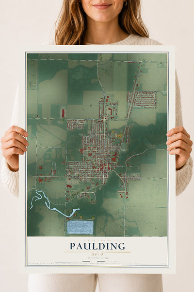 Map of Paulding, Ohio, 18 x 24 inch unframed archival matte print
