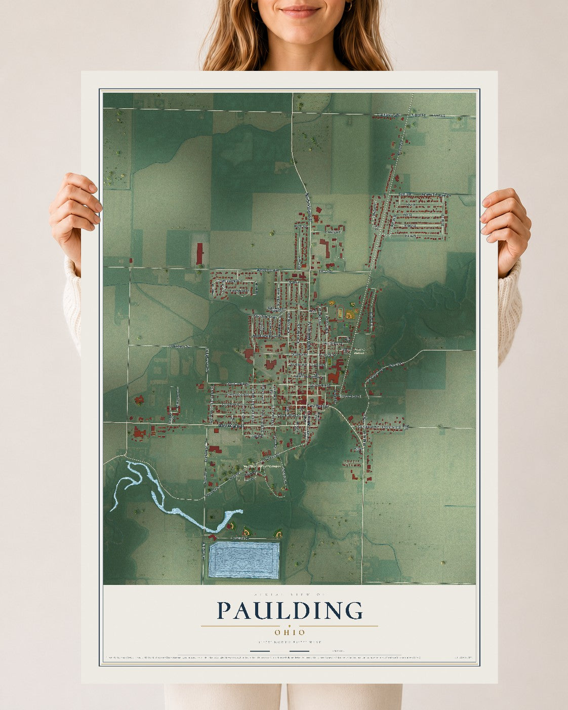Map of Paulding, Ohio, 24 x 36 inch unframed archival matte print