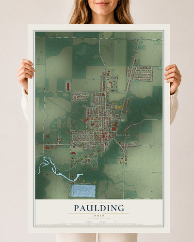 Map of Paulding, Ohio, 24 x 36 inch unframed archival matte print