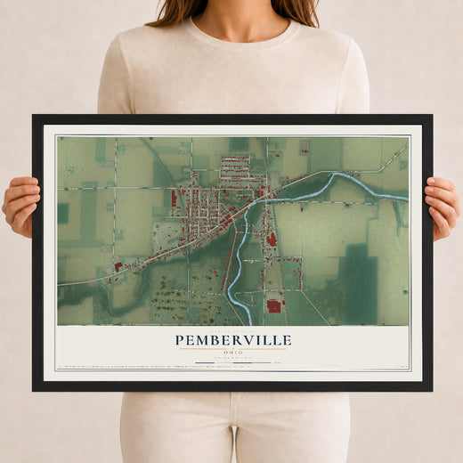 Map of Pemberville, Ohio, 12 x 18 inch print in a black wood frame
