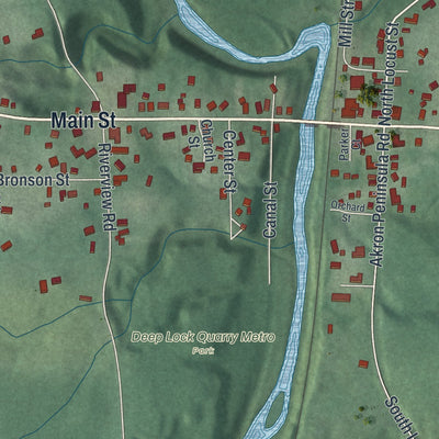 Close-up of the map of Peninsula, Ohio print showing street and building detail