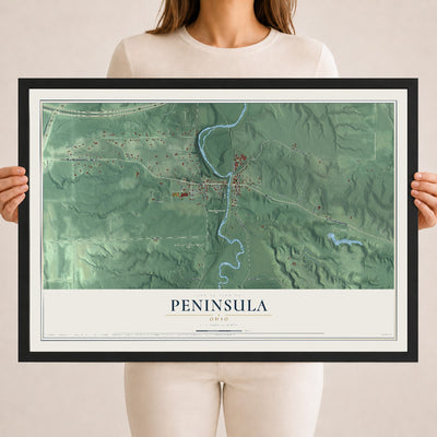 Map of Peninsula, Ohio, 18 x 24 inch print in a black wood frame