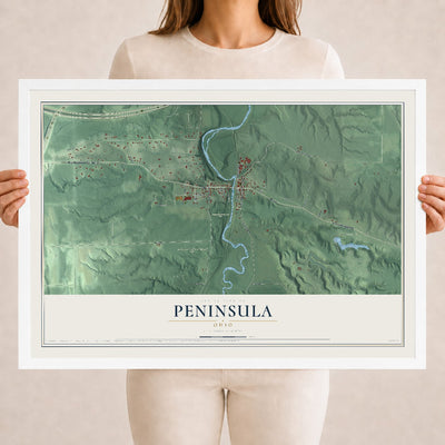 Map of Peninsula, Ohio, 18 x 24 inch print in a white wood frame
