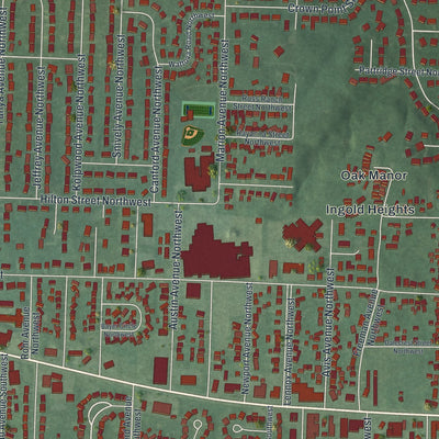 Close-up of the map of Perry Heights, Ohio print showing street and building detail