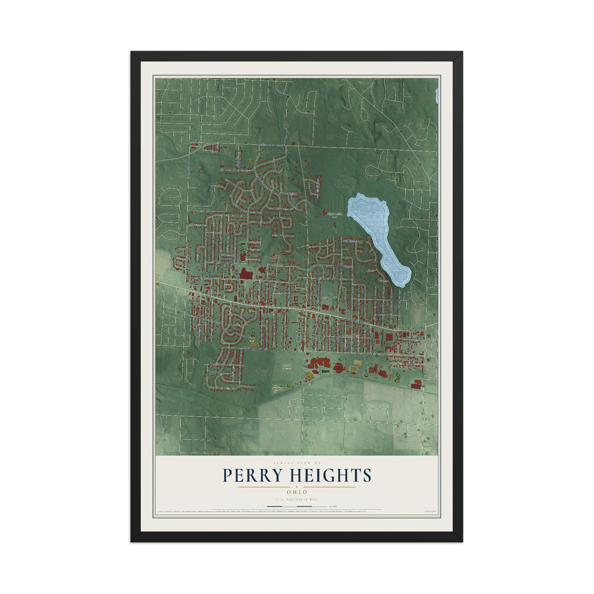 Map of Perry Heights, Ohio, 12 x 18 inch print in a black wood frame