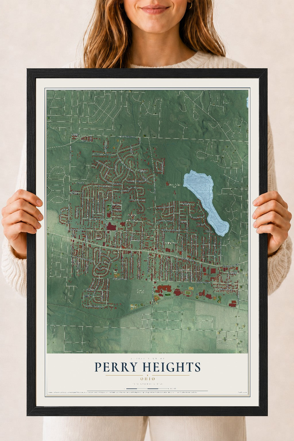 Map of Perry Heights, Ohio, 18 x 24 inch print in a black wood frame