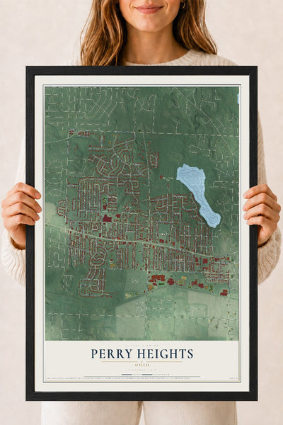 Map of Perry Heights, Ohio, 18 x 24 inch print in a black wood frame