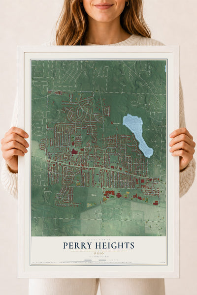 Map of Perry Heights, Ohio, 18 x 24 inch print in a white wood frame