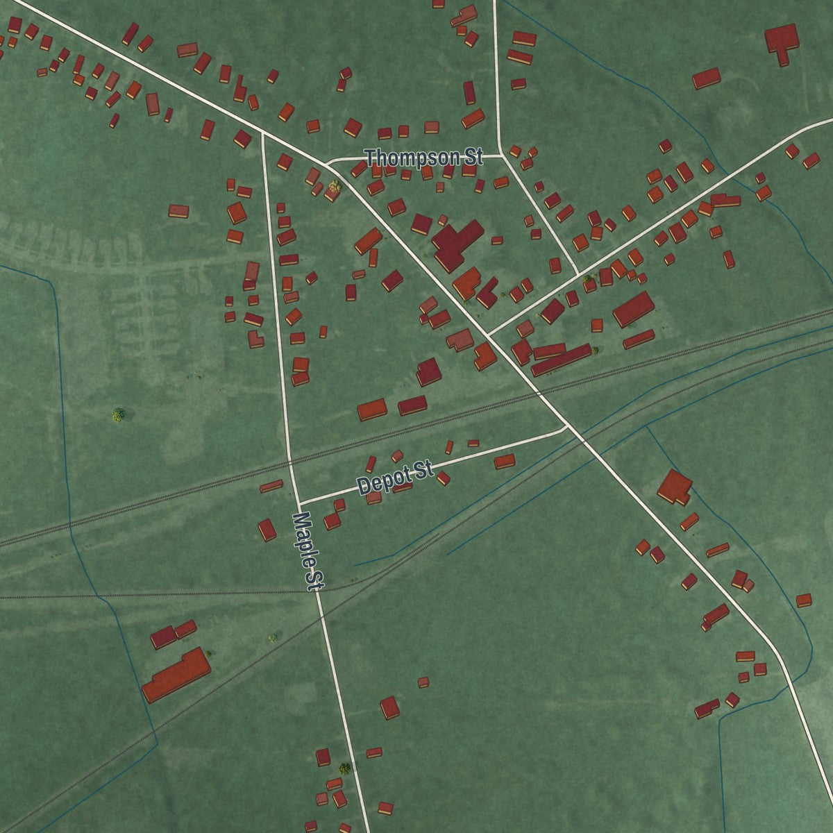 Second close-up of the map of Perry, Ohio print showing more streets and buildings