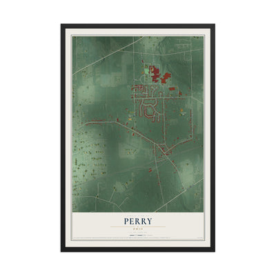 Map of Perry, Ohio, 12 x 18 inch print in a black wood frame