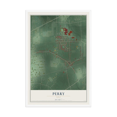 Map of Perry, Ohio, 12 x 18 inch print in a white wood frame
