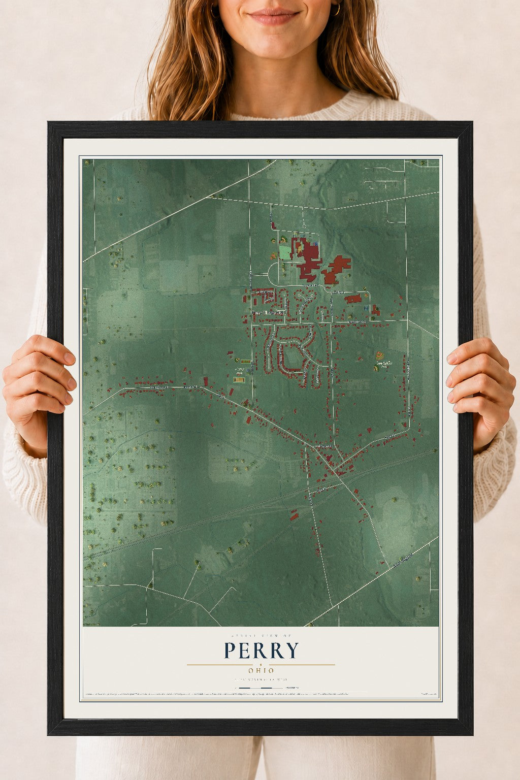 Map of Perry, Ohio, 18 x 24 inch print in a black wood frame