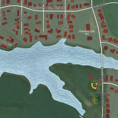 Close-up of the map of Pheasant Run, Ohio print showing street and building detail