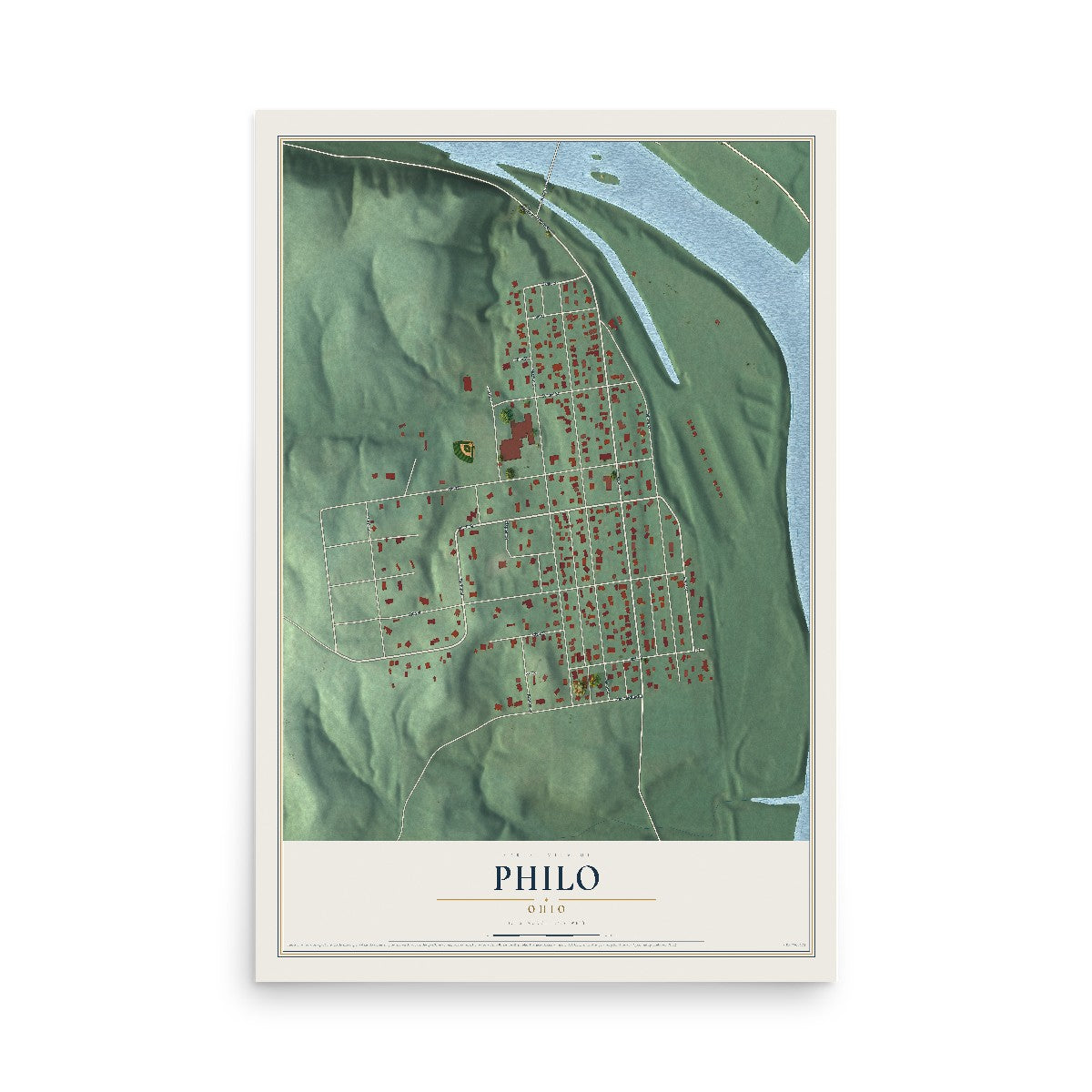 Map of Philo, Ohio, 12 x 18 inch unframed archival matte print