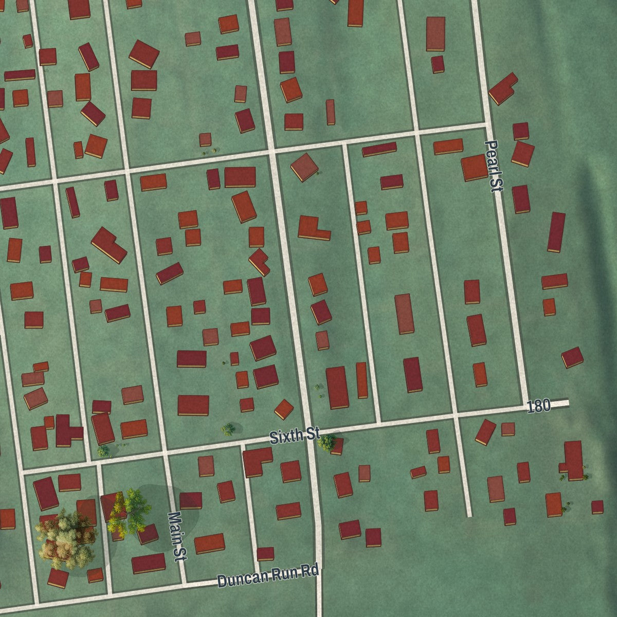 Close-up of the map of Philo, Ohio print showing street and building detail