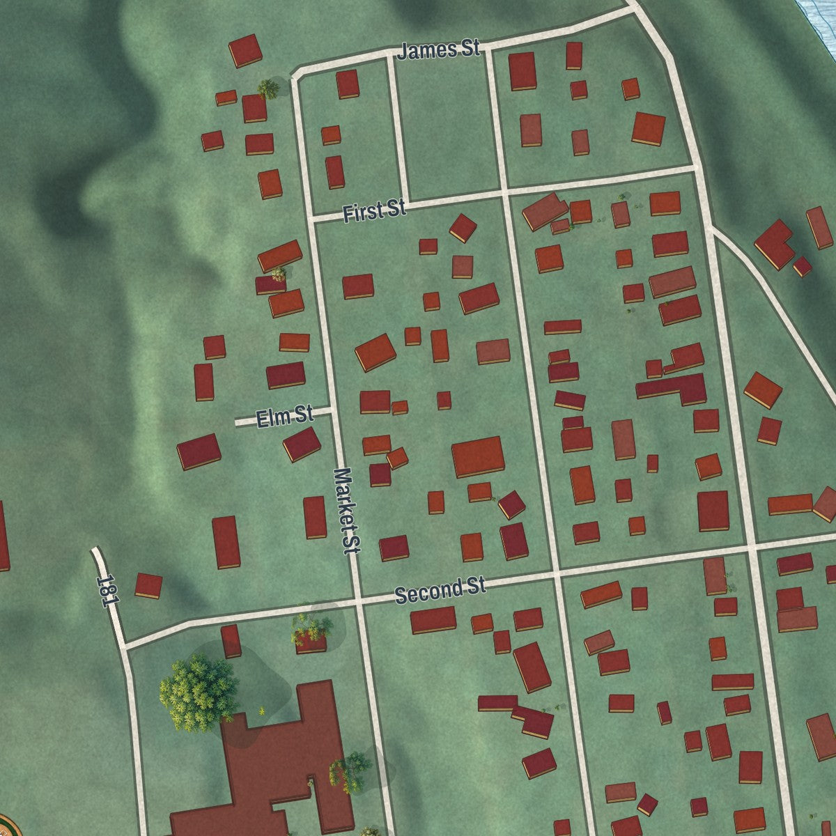 Second close-up of the map of Philo, Ohio print showing more streets and buildings
