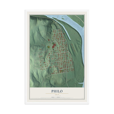 Map of Philo, Ohio, 12 x 18 inch print in a white wood frame