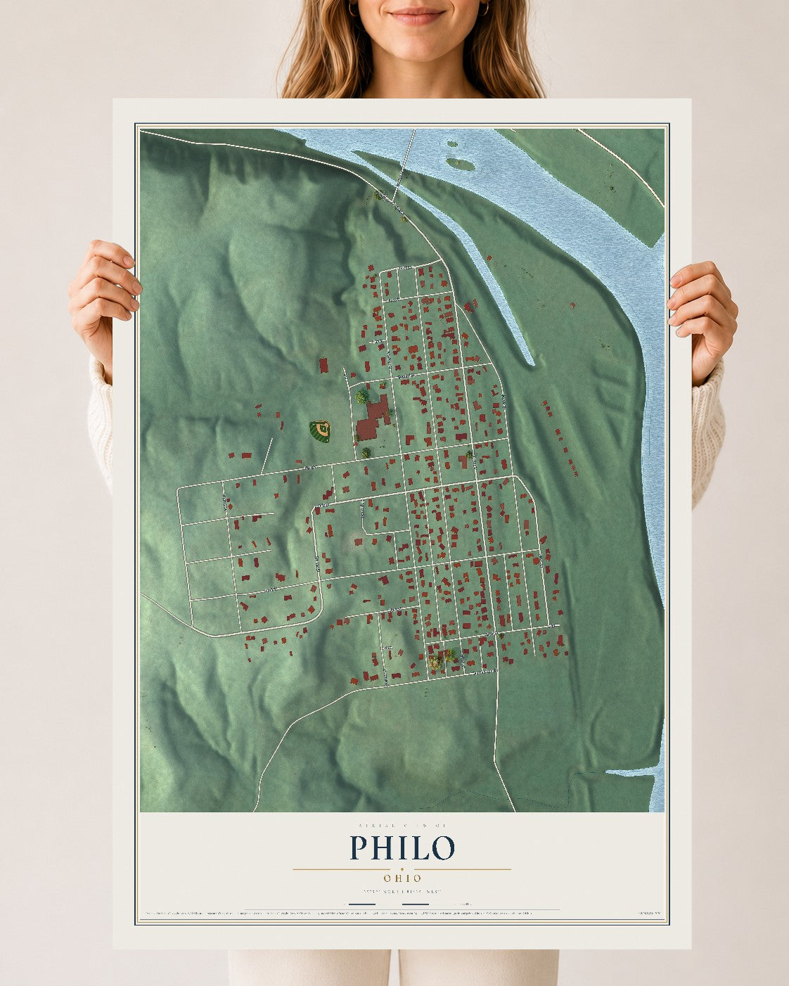 Map of Philo, Ohio, 24 x 36 inch unframed archival matte print