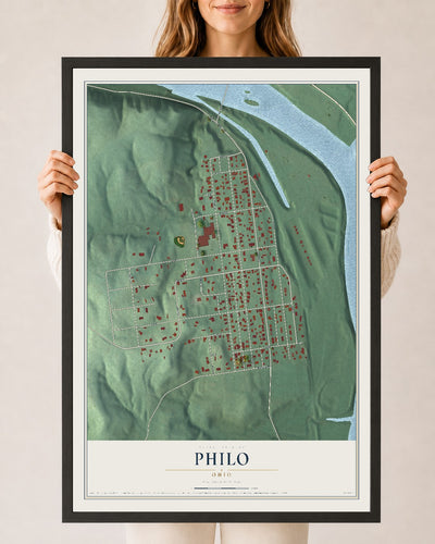Map of Philo, Ohio, 24 x 36 inch print in a black wood frame