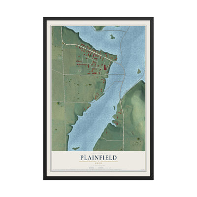 Map of Plainfield, Ohio, 12 x 18 inch print in a black wood frame