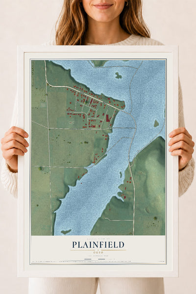 Map of Plainfield, Ohio, 18 x 24 inch print in a white wood frame