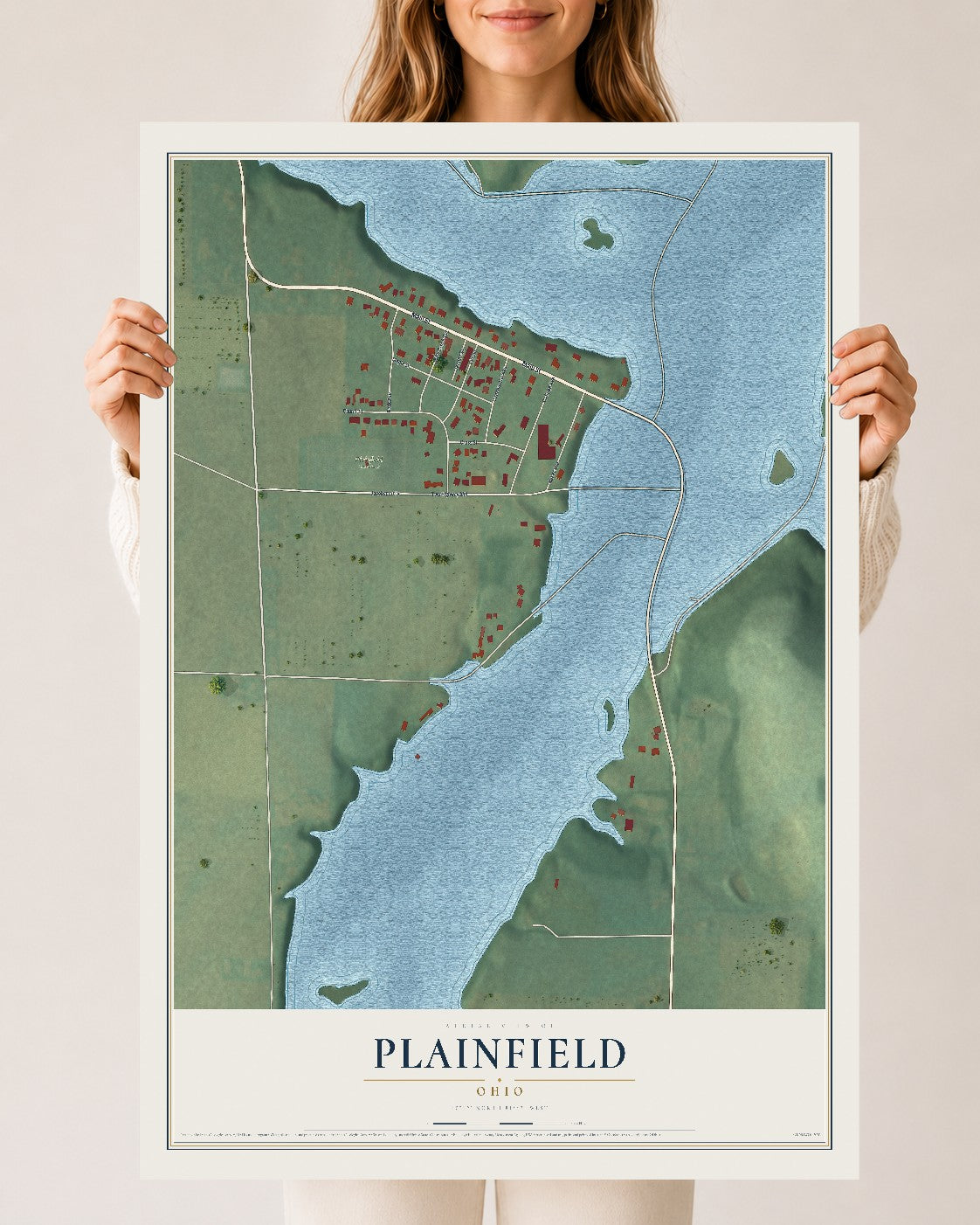 Map of Plainfield, Ohio, 24 x 36 inch unframed archival matte print