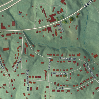 Close-up of the map of Pleasant Grove, Ohio print showing street and building detail