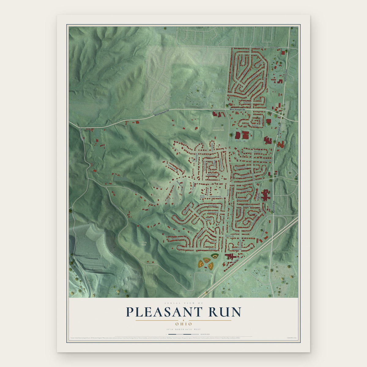 Pleasant Run, Ohio map print, the full design