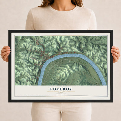 Map of Pomeroy, Ohio, 12 x 18 inch print in a black wood frame