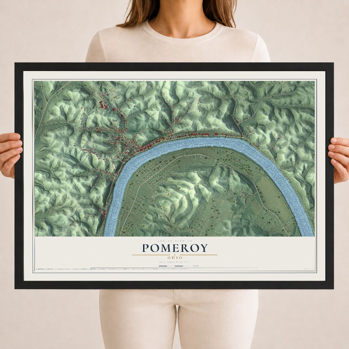 Map of Pomeroy, Ohio, 18 x 24 inch print in a black wood frame