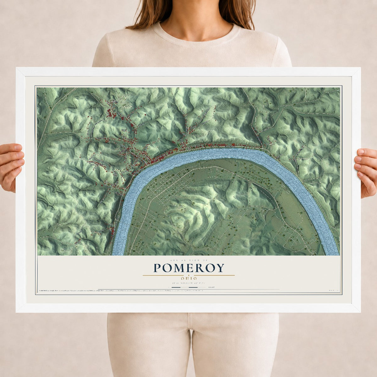 Map of Pomeroy, Ohio, 18 x 24 inch print in a white wood frame