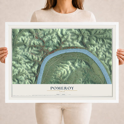 Map of Pomeroy, Ohio, 18 x 24 inch print in a white wood frame