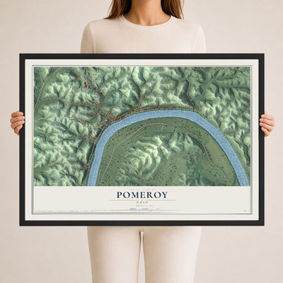 Map of Pomeroy, Ohio, 24 x 36 inch print in a black wood frame