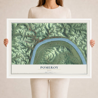 Map of Pomeroy, Ohio, 24 x 36 inch print in a white wood frame