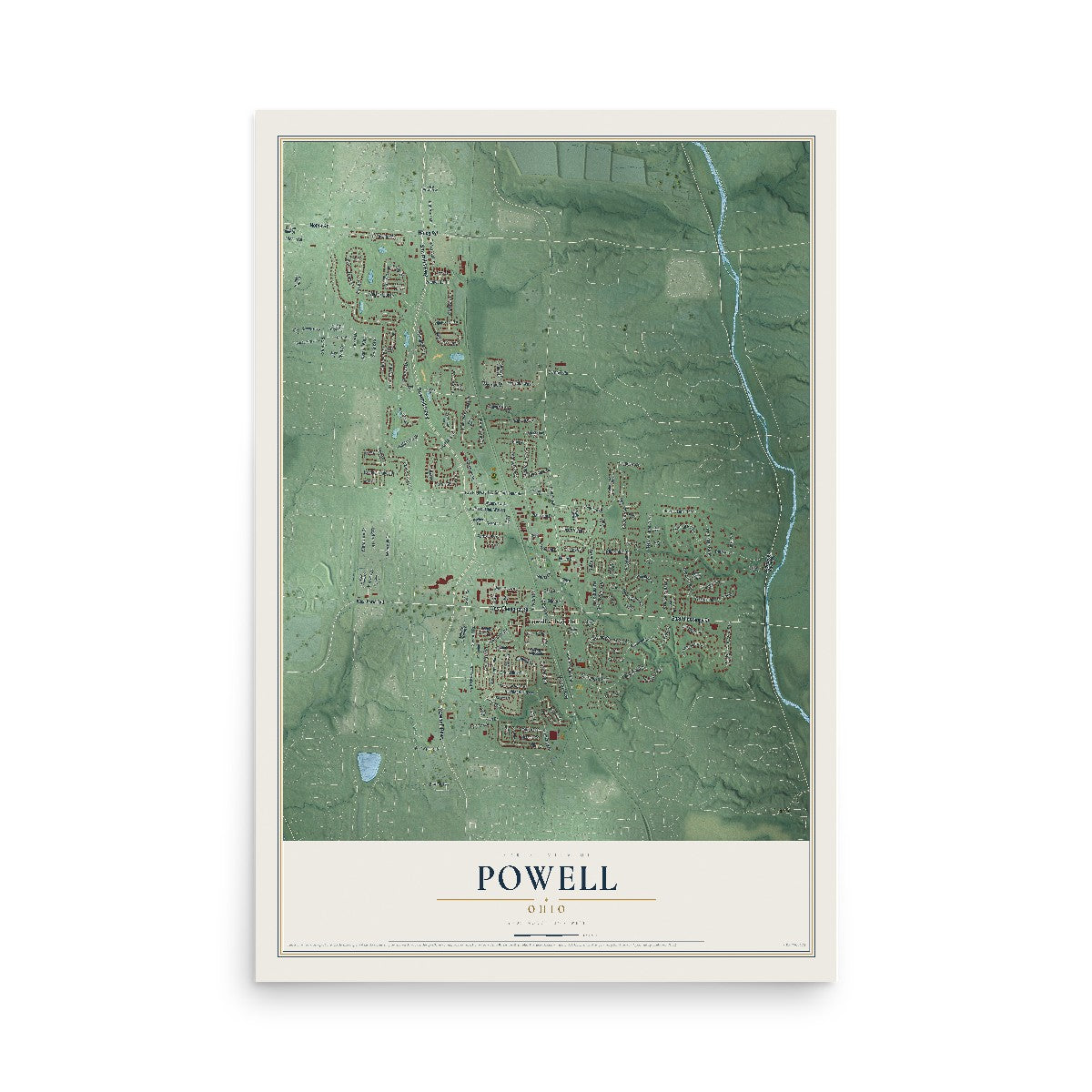 Map of Powell, Ohio, 12 x 18 inch unframed archival matte print