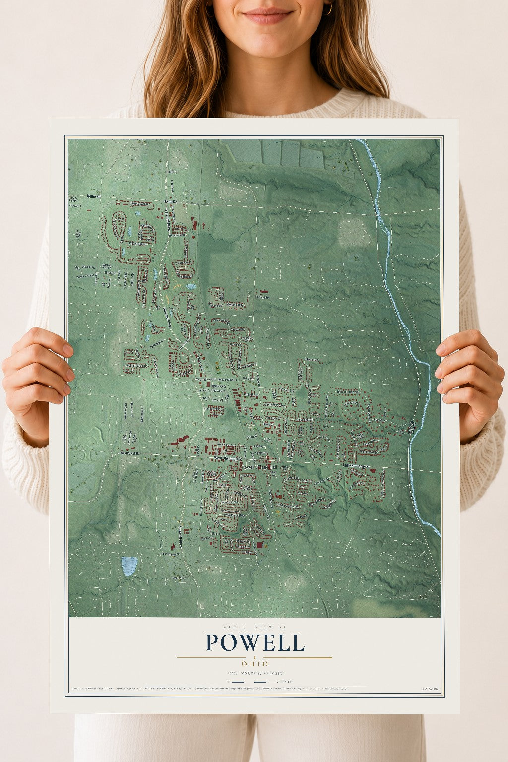 Map of Powell, Ohio, 18 x 24 inch unframed archival matte print